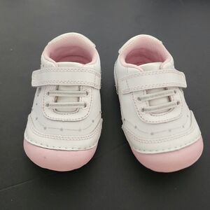Stride Rite White and Pink Star Trim Baby Velcro Sneakers